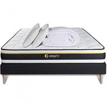 Pack Sommier + Matelas SOFT 2 oreillers mémoire de forme + Couette Percale