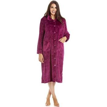 Camille Classic Rose Embossed Button‑Up Housecoat for Women – Burgundy (22–24)