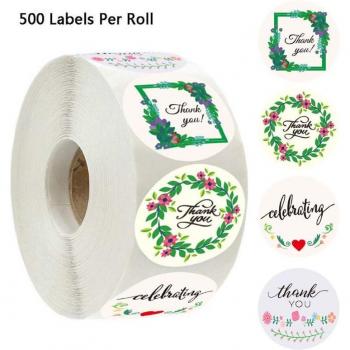 500pcs Thank You Stickers with Floral Designs (1 Inch) for Wedding Party Envelope Seal
