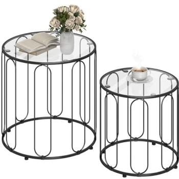 HOMCOM Two-Table Coffee Nest – Black Metal Design