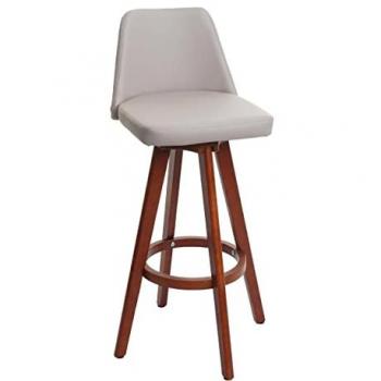 Silla de Bar Alta Sintética Color Topo con Patas de Madera Oscura