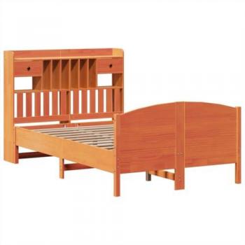 VidaXL Solid Wood Pine Bookcase Bed without Mattress Wax Brown 120x200cm