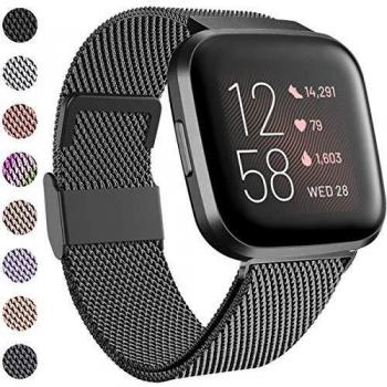 Fitbit Versa Correa con Cerradura de Metal – Funbiz, Acero Inoxidable, Negro Pequeño