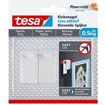 Tesa 77772 Clou Adhésif pour Papier Peint & Plâtre, Blanc, 0,5 kg