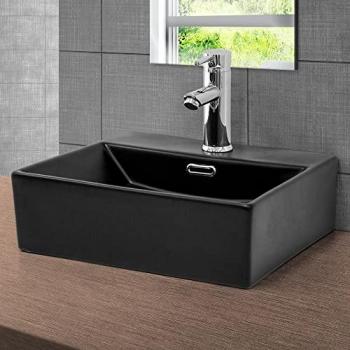 Lavabo en Céramique Noir Mat 415x365x130 mm, Rectangle, Vasque à Poser Moderne, Lavabo de Comptoir Élégant, Lavabo avec Trou pour
