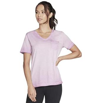 Skechers Femme DiamondWash Hatha V‑Neck Pocket Shirt – violet/fluo (2XL)