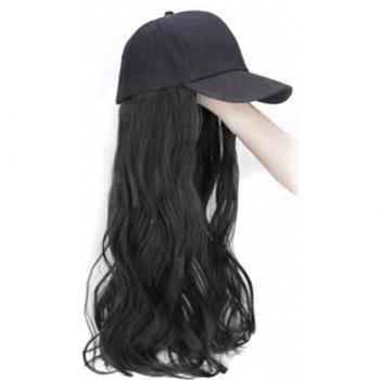 Casquette de Baseball noire avec cheveux synthétiques et perruque brune