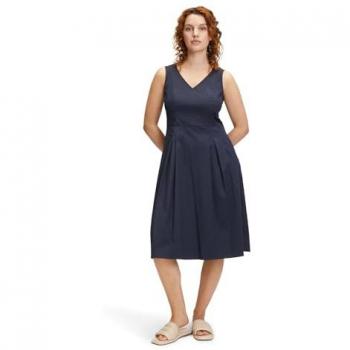 Vera Mont Damen Sommerkleid V-Ausschnitt Falten Nachtblau Größe 34