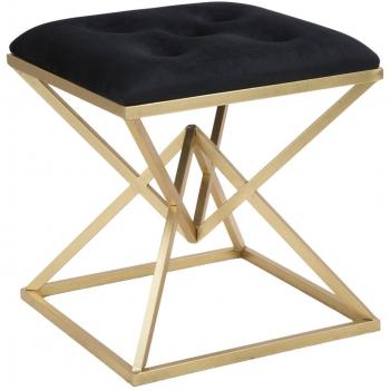 Taburete elegante de terciopelo negro y metal dorado 45x45x48 cm