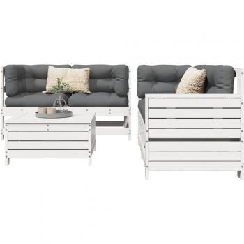 Five-Seat Garden Lounge Set – White Pine Solid Wood