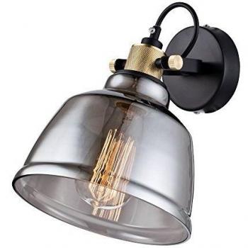 Industrie Loft Wandleuchte, schwarzes Metall, getönter Glas-Schirm, 1-flammig höhenverstellbar, exkl. E27 40W 220V