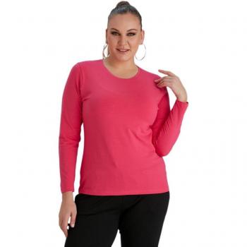 Fierte damesblouse Rg4032 indigo grote maten ronde kraag gekamd katoen