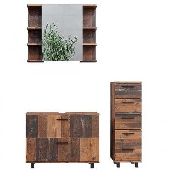 Conjunto Ilias de muebles de baño, 3 piezas, Roble rústico