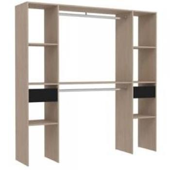 Kit Dressing Artic Ekipa – Mélamine Chêne Jackson & Noir, 2 penderies + 2 tiroirs, 176 x 40 x 180 cm (Fabriqué en France)