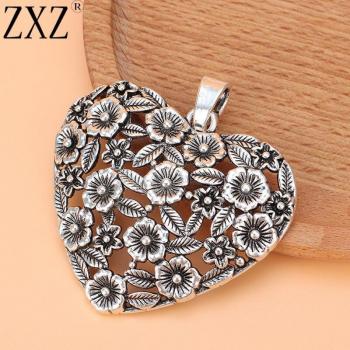 2pcs Open Heart Flower Leaf Pendants for DIY Jewelry