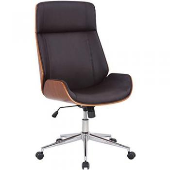 Fauteuil de bureau Varel en similicuir avec coque de siège en bois Noyer / Marron