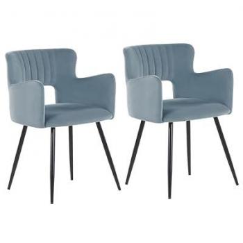 Set di 2 sedie da pranzo velluto azzurro e metallo braccioli e schienale con apertura Sanilac