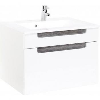 Waschtisch Siena Held Möbel – 80 cm, Weiß‑Hochglanz, Eiche Rauchsilber