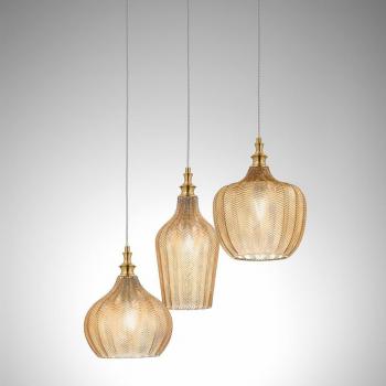Lustre Cleofe en Verre Ambré et Laiton