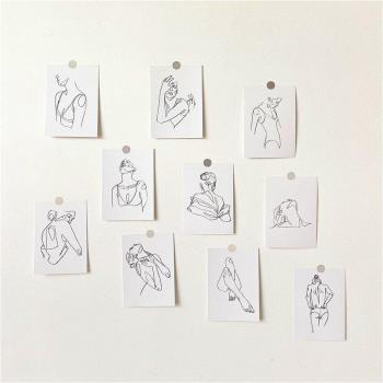 10pcs Double-Sided Lady Line Drawing Art Cards