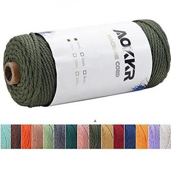 AOKKR Naturbaumwolle Makramee-String 3 mm, 100 m, Grün