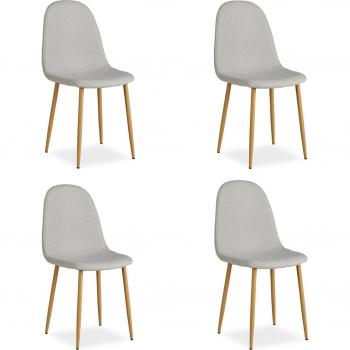 Quatre chaises de table grises, style épuré, pieds métal bois