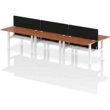 Air 1400×800 mm Height‑Adjustable 6‑Person Bench Desk – CP Walnut/White with Integrated Screen