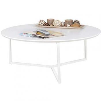 KADIMA DESIGN Couchtisch in Weiß, MDF-Holz, Metallbeine, Ø 80 cm, Höhe 33 cm