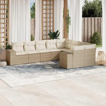 Pack salon d’extérieur en résine tressée beige – 9 pièces