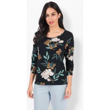 Blouse casual en viscose – Motif pétrole-ocre – Fair Lady