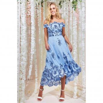 High-Low Midi with Sequin and Lace, Powder Blue – Bardot by Goddiva