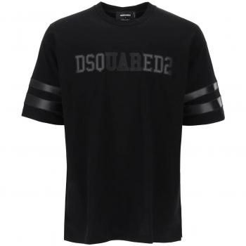 Dsquared2 Men's Black T-Shirt with Faux Leather Inserts