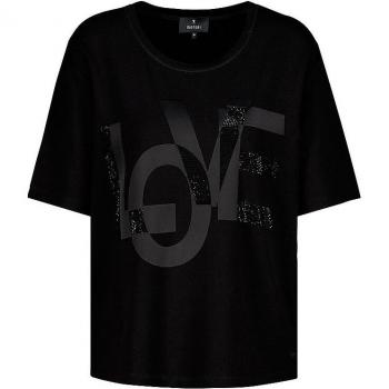 Monari T-Shirt schwarz mit Strass und Schrift, Größe 42