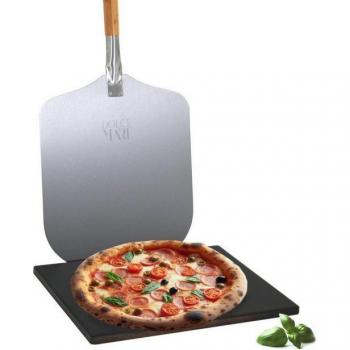 Cordierit Pizza‑Steinset „Dolce Mare“ – Alu‑Schieber, Schwarz