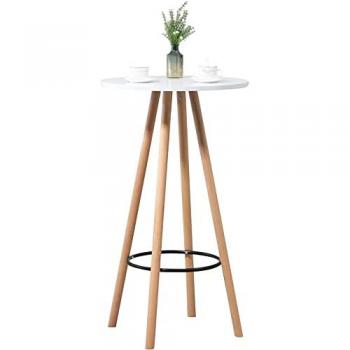 Mesa Alta Redonda con Reposapiés en MDF Blanco 107 cm Estilo Escandinavo