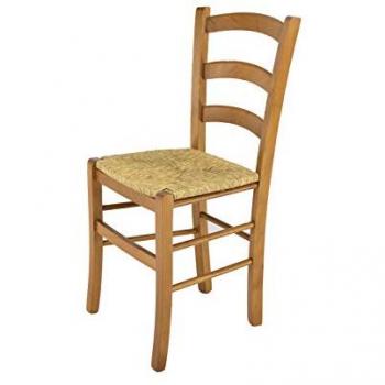 Sedia modello Venice Tommychairs per cucina bar e sala da pranzo, struttura in legno di faggio color miele e seduta in paglia