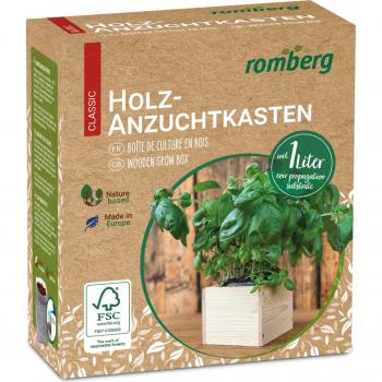 Romberg Wooden Seedling Box with Soil, 11 x 11 x 9 cm