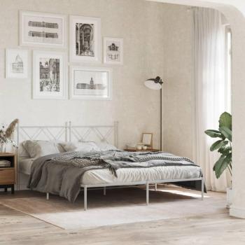 VidaXL Metal Bed Frame with Headboard White 160x200 cm