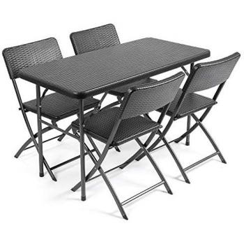 4ft Black Rattan Effect Garden Dining Set for 4