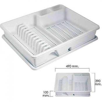 Égouttoir à Vaisselle en Plastique Rectangulaire avec Plateau Anti-Goutte 49x39x10 cm