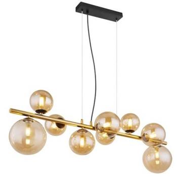 Lampe de plafond Riha, 86 cm, 9 ampoules, finition laiton ambre