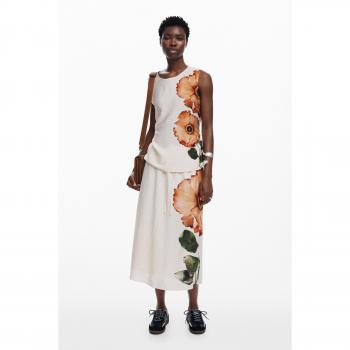 Falda midi negra con flores Desigual