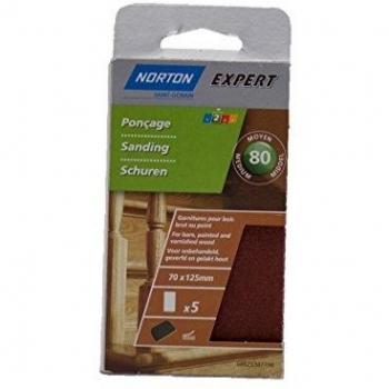 Norton Sandpaper Sheets for Wooden Surfaces, 70 x 125 mm, Grit 80, Pack of 5