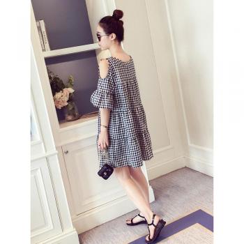 Summer Maternity Shirt with Ruffles and Plaid Pattern in Plus Size