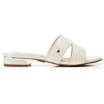 Off White Patent Mocc Croc Sandals by Moda In Pelle