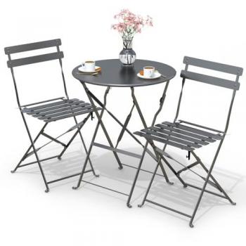 Kit Bistro Extérieur Acier Gris Vounot – 3 Pièces