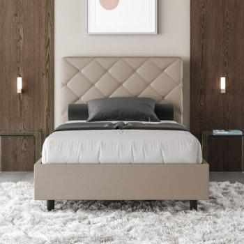 Letto imbottito Matrimoniale francese 140x190 cm contenitore similpelle tortora Priya