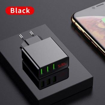 Snellader voor Mobiele Telefoon met 3 USB Poorten en LED Display voor iPhone, Samsung, Xiaomi 2.4A