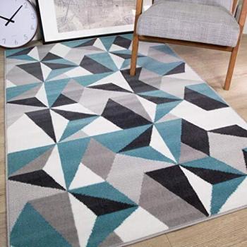 Milan Grey Silver Cream Duck Egg Blue Kaleidoscope Geometric Modern Traditional Living Room Rug (160cm x 230cm)