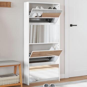 Armoire à chaussures miroir blanc brillant 4 niveaux